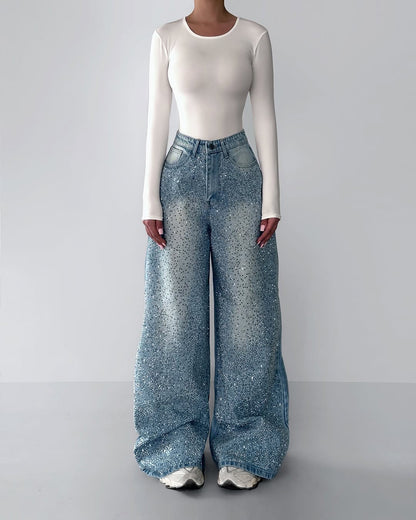 Irregular Rhinestone Jeans