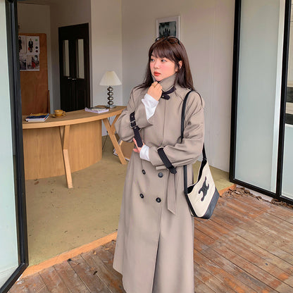 Retro Commuter-Style Mid-Length Colorblock Loose Coat