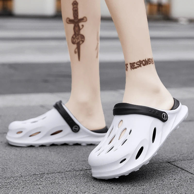 Sandálias de praia da moda masculina de verão tamancos sola grossa chinelo impermeável antiderrapante sandálias flip flops antiderrapante macio eva buraco sapatos