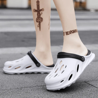 Sandálias de praia da moda masculina de verão tamancos sola grossa chinelo impermeável antiderrapante sandálias flip flops antiderrapante macio eva buraco sapatos