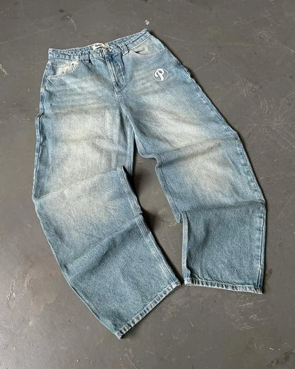 2024 nova tendência americana retro hip-hop bordado padrão jeans baggy para homens e mulheres y2k harajuku gótico calças largas streetwear
