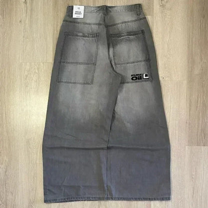 Americano retro cleanfit moda impressão baggy jeans feminino y2k popular casual coringa gótico cintura alta calças de perna larga street wear