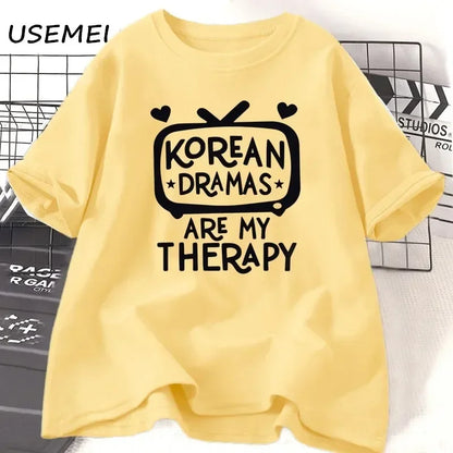 K-drama t camisa feminina coreia drama camiseta 100% algodão manga curta oversized tshirt mulher streetwear casual roupas femininas t