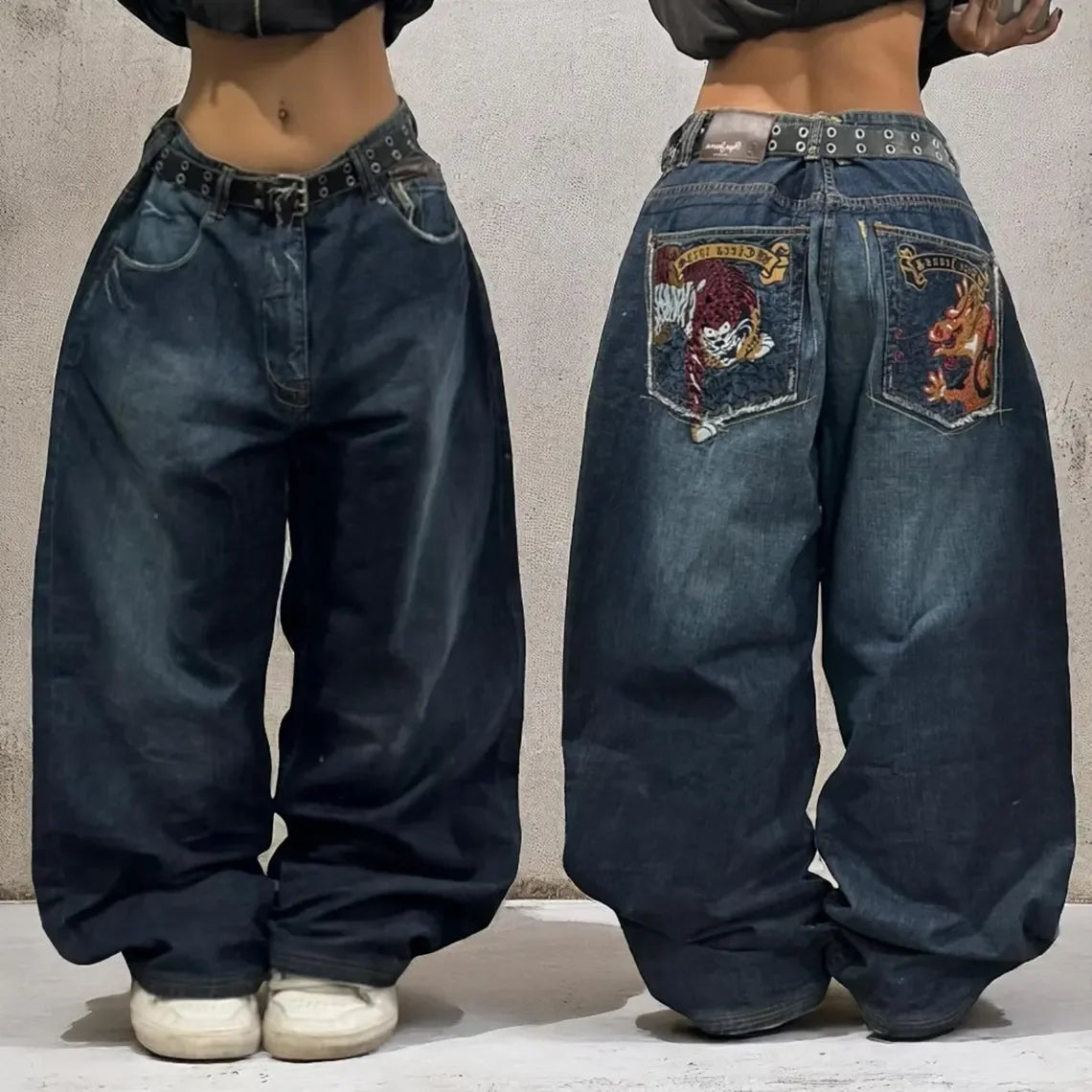 2024 nova tendência americana retro hip-hop bordado padrão jeans baggy para homens e mulheres y2k harajuku gótico calças largas streetwear