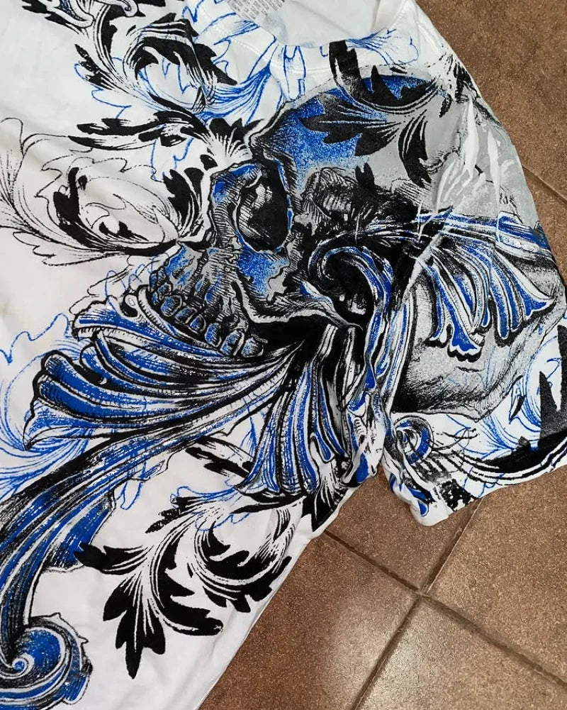 Gótico xtreme verão camiseta homem 2000s asas crânio gráfico camiseta leve algodão manga curta casual respirável camiseta