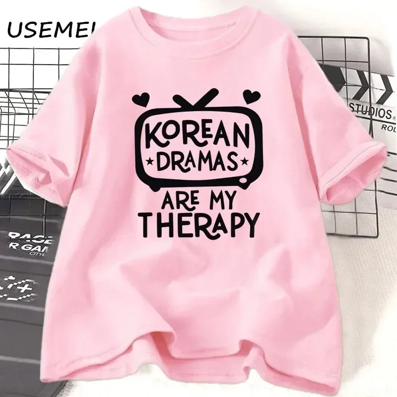 K-drama t camisa feminina coreia drama camiseta 100% algodão manga curta oversized tshirt mulher streetwear casual roupas femininas t