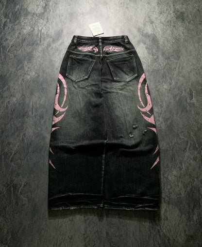 Y2k graffiti gótico jeans solto punk impressão jeans retro rua hip hop calças retas high street harajuku calças de casal