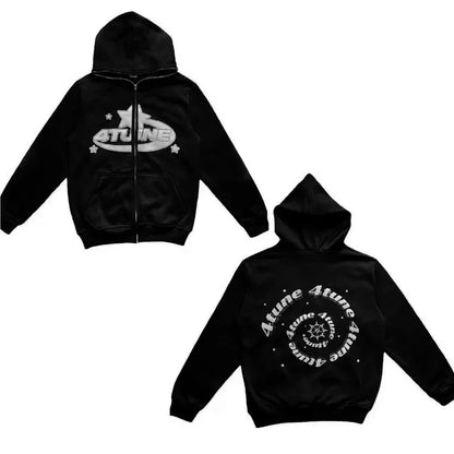 Estrela carta impressão hoodie masculino retro zip up manga longa solto jaqueta casacos harajuku casual gótico moletom com capuz y2k streetwear