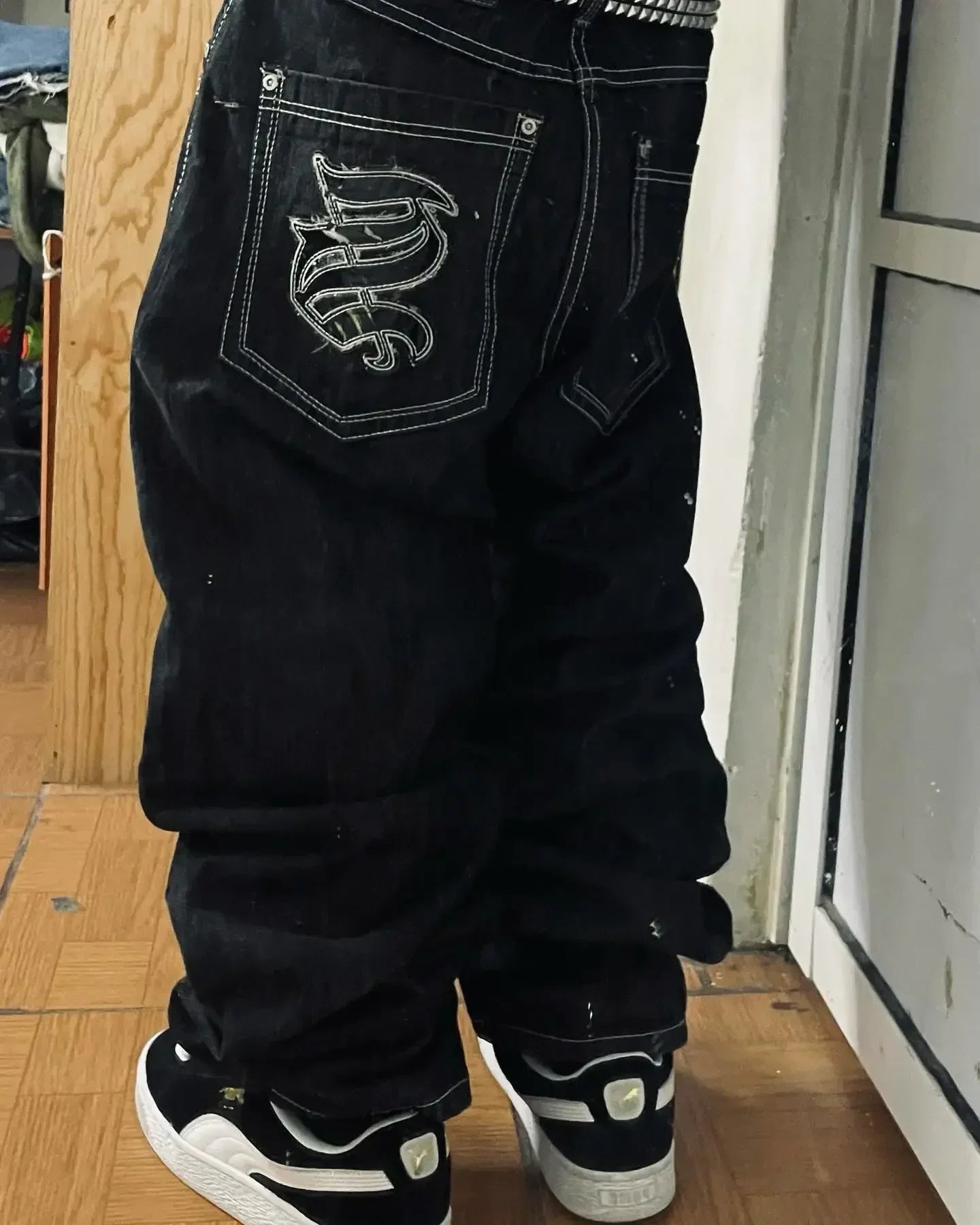 Americano retro cleanfit moda impressão baggy jeans feminino y2k popular casual coringa gótico cintura alta calças de perna larga street wear