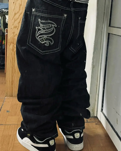 Americano retro cleanfit moda impressão baggy jeans feminino y2k popular casual coringa gótico cintura alta calças de perna larga street wear