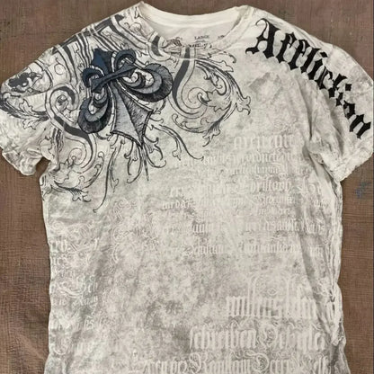 Camiseta gráfica de aflição dos anos 2000 masculina grandes asas grunge novo estilo de moda casal tops camisa de algodão puro