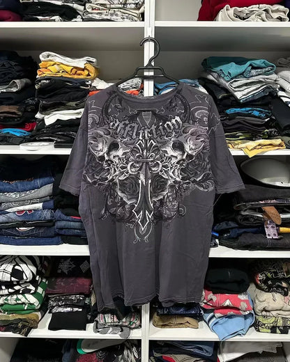Camiseta gráfica de aflição dos anos 2000 masculina grandes asas grunge novo estilo de moda casal tops camisa de algodão puro