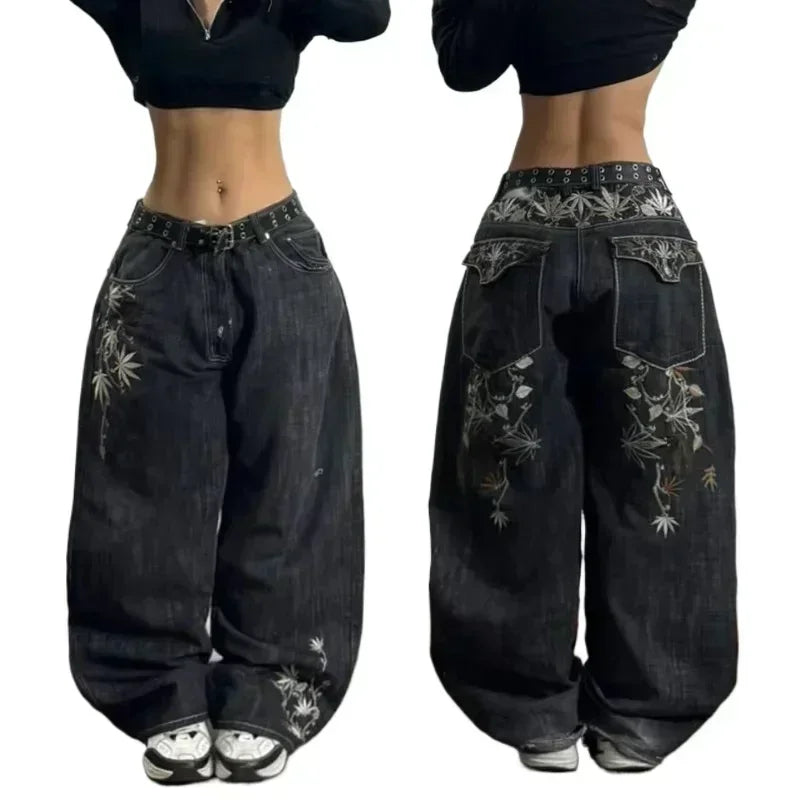 2024 nova tendência americana retro hip-hop bordado padrão jeans baggy para homens e mulheres y2k harajuku gótico calças largas streetwear