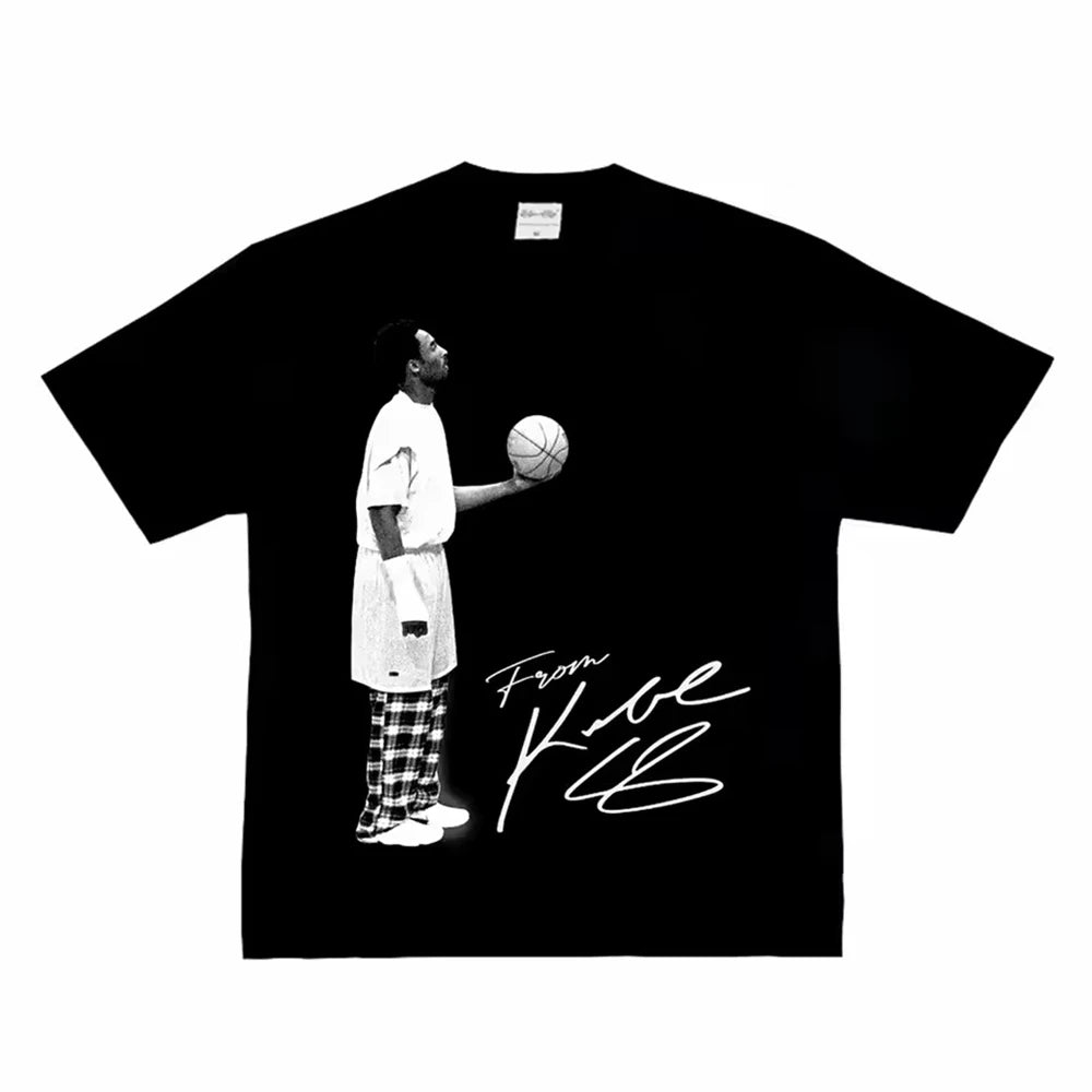Kobe olhar para cima ao americano pesado y2k unissex masculino feminino roupas de manga curta em torno do pescoço impressão pulôver camisetas 33193