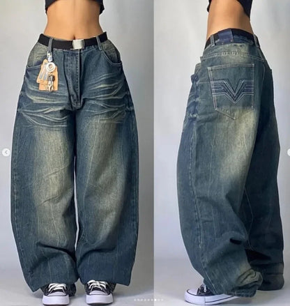 2024 nova tendência americana retro hip-hop bordado padrão jeans baggy para homens e mulheres y2k harajuku gótico calças largas streetwear