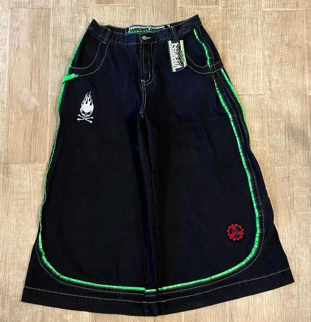 2024 nova tendência americana retro hip-hop bordado padrão jeans baggy para homens e mulheres y2k harajuku gótico calças largas streetwear