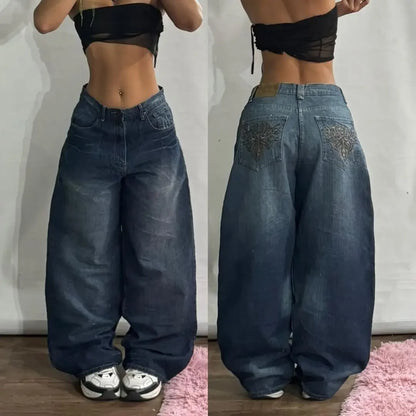 2024 nova tendência americana retro hip-hop bordado padrão jeans baggy para homens e mulheres y2k harajuku gótico calças largas streetwear