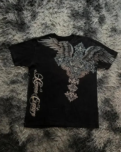 Gótico xtreme verão camiseta homem 2000s asas crânio gráfico camiseta leve algodão manga curta casual respirável camiseta