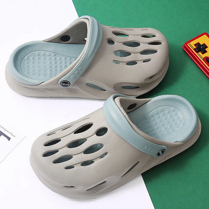 Sandálias de praia da moda masculina de verão tamancos sola grossa chinelo impermeável antiderrapante sandálias flip flops antiderrapante macio eva buraco sapatos