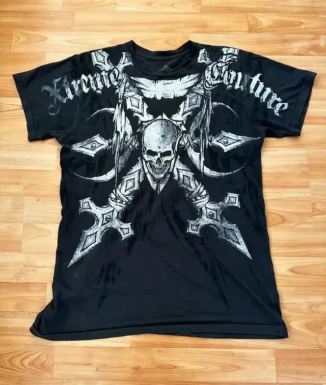 Gótico xtreme verão camiseta homem 2000s asas crânio gráfico camiseta leve algodão manga curta casual respirável camiseta