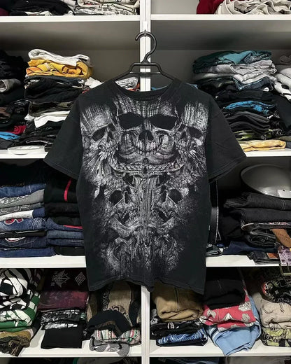 Camiseta gráfica de aflição dos anos 2000 masculina grandes asas grunge novo estilo de moda casal tops camisa de algodão puro