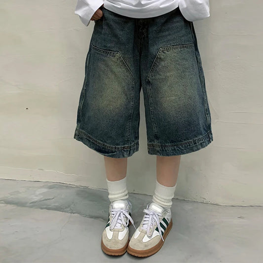 Y2k vintage baggy jean shorts das mulheres lavados perna larga capri calças casuais barril jeans shorts jeans dos homens grandes jorts